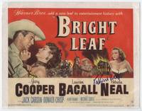 z003 BRIGHT LEAF signed title card '50 by Patricia Neal, also with Gary Cooper & Lauren Bacall!