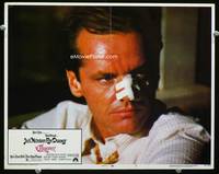 z386 CHINATOWN movie lobby card #5 '74 close up of injured Jack Nicholson with cut nose!