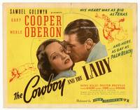 z079 COWBOY & THE LADY title movie lobby card R44 great image of Gary Cooper kissing Merle Oberon!