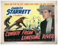 z080 COWBOY FROM LONESOME RIVER title movie lobby card '44 Charles Starrett stops big city crooks!