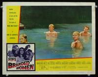 z422 FIVE BRANDED WOMEN lobby card #2 '60 Jeanne Moreau & Silvana Mangano swimming naked in lake!