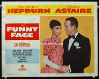 z427 FUNNY FACE movie lobby card #4 '57 best Audrey Hepburn & Fred Astaire close up!