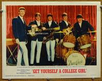 z432 GET YOURSELF A COLLEGE GIRL movie lobby card #7 '64 The Dave Clark Five performing on stage!