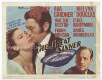 z120 GREAT SINNER title movie lobby card '49 gambling addict Gregory Peck, sexy Ava Gardner!