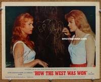 z010 HOW THE WEST WAS WON signed lobby card #7 '64 by Debbie Reynolds, who is with Carroll Baker!