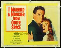 z484 I MARRIED A MONSTER FROM OUTER SPACE movie lobby card #3 '58 Tom Tryon & scared Gloria Talbott!