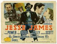 z155 JESSE JAMES title movie lobby card R51 cowboy outlaws Tyrone Power & Henry Fonda!