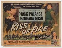 z006 KISS OF FIRE signed title movie lobby card '55 by Barbara Rush, also with Jack Palance!
