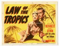 z172 LAW OF THE TROPICS title lobby card '41 Constance Bennett & Jeffrey Lynn under palm trees!