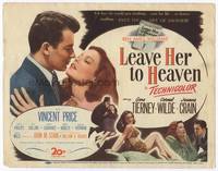 z174 LEAVE HER TO HEAVEN title movie lobby card '45 Gene Tierney, Cornel Wilde, Jeanne Crain