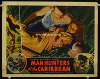 z524 MAN HUNTERS OF THE CARIBBEAN LC '38 cool artwork image of man & woman attacked by python!