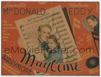 z199 MAYTIME title lobby card '37 Jeanette MacDonald, Nelson Eddy, John Barrymore, cool design!