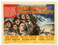 z202 MEN OF THE FIGHTING LADY title movie lobby card '54 Van Johnson, cool battleship artwork!