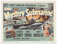 z213 MYSTERY SUBMARINE title movie lobby card '51 Macdonald Carey, cool U-boat artwork!