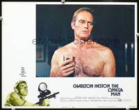 z597 OMEGA MAN movie lobby card #5 '71 barechested Charlton Heston close up!