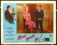 z626 PLEASE MURDER ME movie lobby card #6 '56 Raymond Burr interrogates Angela Lansbury!