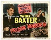 z229 PRISON WARDEN title movie lobby card '49 Warner Baxter with gun, Anna Lee