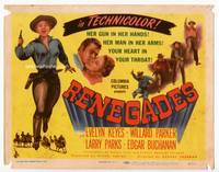 z236 RENEGADES movie title card '46 Evelyn Keyes with her gun in her hands and her man in her arms!