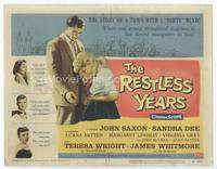 z237 RESTLESS YEARS title movie lobby card '58 John Saxon & Sandra Dee in town with a dirty mind!