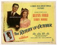 z239 RETURN OF OCTOBER title movie lobby card '48 Glenn Ford, Terry Moore & race horse!