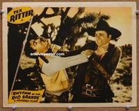 z651 RHYTHM OF THE RIO GRANDE movie lobby card '40 Tex Ritter fighting close up!
