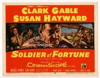 z276 SOLDIER OF FORTUNE title movie lobby card '55 Clark Gable, Susan Hayward, cool artwork!