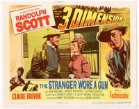 z292 STRANGER WORE A GUN title lobby card '53 Randolph Scott for the first time in 3 dimensions!