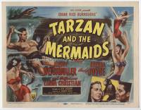 z310 TARZAN & THE MERMAIDS title movie lobby card '48 art of Johnny Weissmuller & Brenda Joyce!