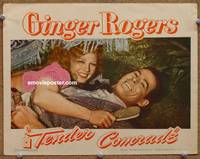 z734 TENDER COMRADE movie lobby card '44 sexy Gingers Rogers & Robert Ryan romantic close up!