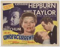 z335 UNDERCURRENT title movie lobby card '46 Katharine Hepburn, Robert Taylor, Robert Mitchum