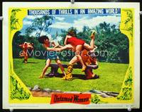 z774 UNTAMED WOMEN movie lobby card #4 '52 wacky sexy cave babes attacking cave men!