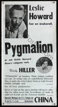 a142 PYGMALION Swedish stolpe movie poster R53 Leslie Howard, Hiller
