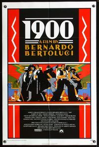 b020 1900 one-sheet movie poster '77 Bernardo Bertolucci, Robert De Niro, cool Doug Johnson art!