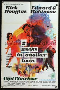 b023 2 WEEKS IN ANOTHER TOWN one-sheet '62 cool art of Kirk Douglas & Cyd Charisse by Bart Doe!