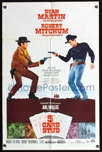 b024 5 CARD STUD one-sheet movie poster '68 cowboys Dean Martin & Robert Mitchum play poker!
