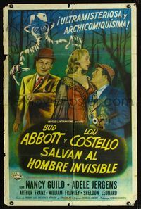b008 ABBOTT & COSTELLO MEET THE INVISIBLE MAN Spanish/U.S. one-sheet movie poster '51 cool artwork image!