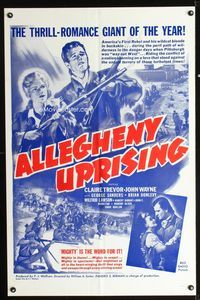 b037 ALLEGHENY UPRISING military one-sheet movie poster R60s John Wayne, Trevor