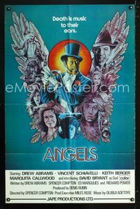 b045 ANGELS 1sh '76 Death is music to their ears, cool Melo artwork!