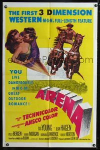 b051 ARENA one-sheet movie poster '53 Gig Young, cool 3-D rodeo artwork, the first 3D western!