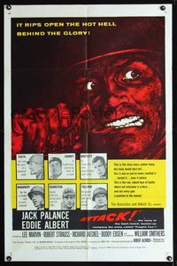 b055 ATTACK one-sheet movie poster '56 Robert Aldrich, cool close up artwork of Jack Palance!