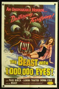 b065 BEAST WITH 1,000,000 EYES one-sheet '55 great Albert Kallis art of monster attacking sexy girl!