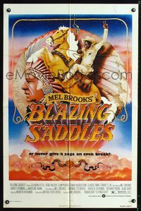 b075 BLAZING SADDLES one-sheet poster '74 classic Mel Brooks western, great John Alvin artwork!