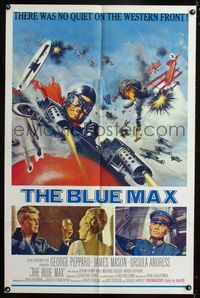 b078 BLUE MAX one-sheet movie poster '66 great artwork of WWI fighter pilot George Peppard!