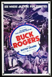 b098 BUCK ROGERS one-sheet movie poster R66 Buster Crabbe sci-fi serial!