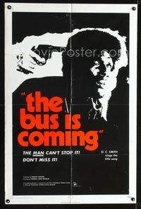 b100 BUS IS COMING one-sheet movie poster '71 early blaxploitation, the man can't stop it!