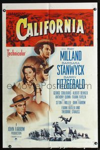 b103 CALIFORNIA one-sheet movie poster R58 Ray Milland, Barbara Stanwyck, Barry Fitzgerald