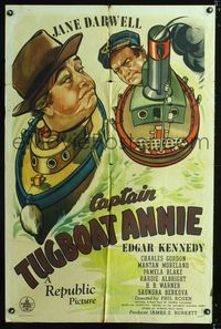 b106 CAPTAIN TUGBOAT ANNIE one-sheet movie poster '45 great artwork of Jane Darwell & Edgar Kennedy!