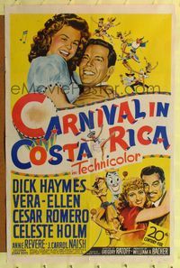 b109 CARNIVAL IN COSTA RICA one-sheet poster '47 art of Dick Haymes & Vera-Ellen in Central America!