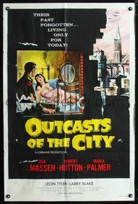 b468 OUTCASTS OF THE CITY one-sheet movie poster '58 Osa Massen, Robert Hutton, sexy art!