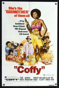 b127 COFFY one-sheet movie poster '73 sexy art of baddest chick Pam Grier, blaxploitation classic!